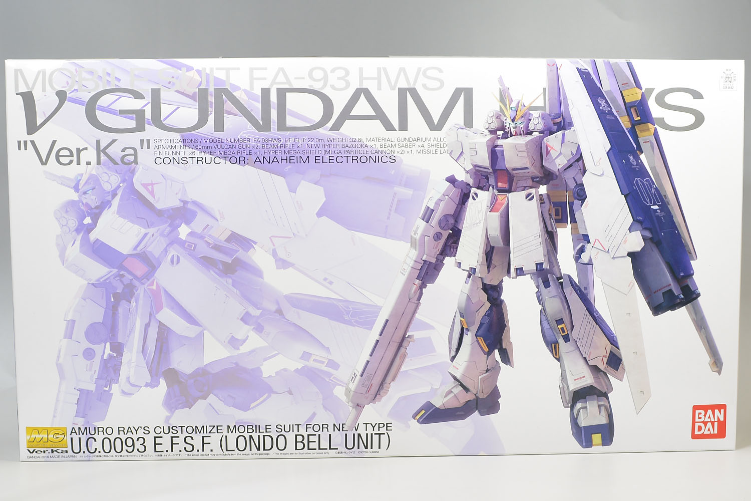 MG νガンダム HWS Ver.Kaのパッケージ・ランナーのレビューです