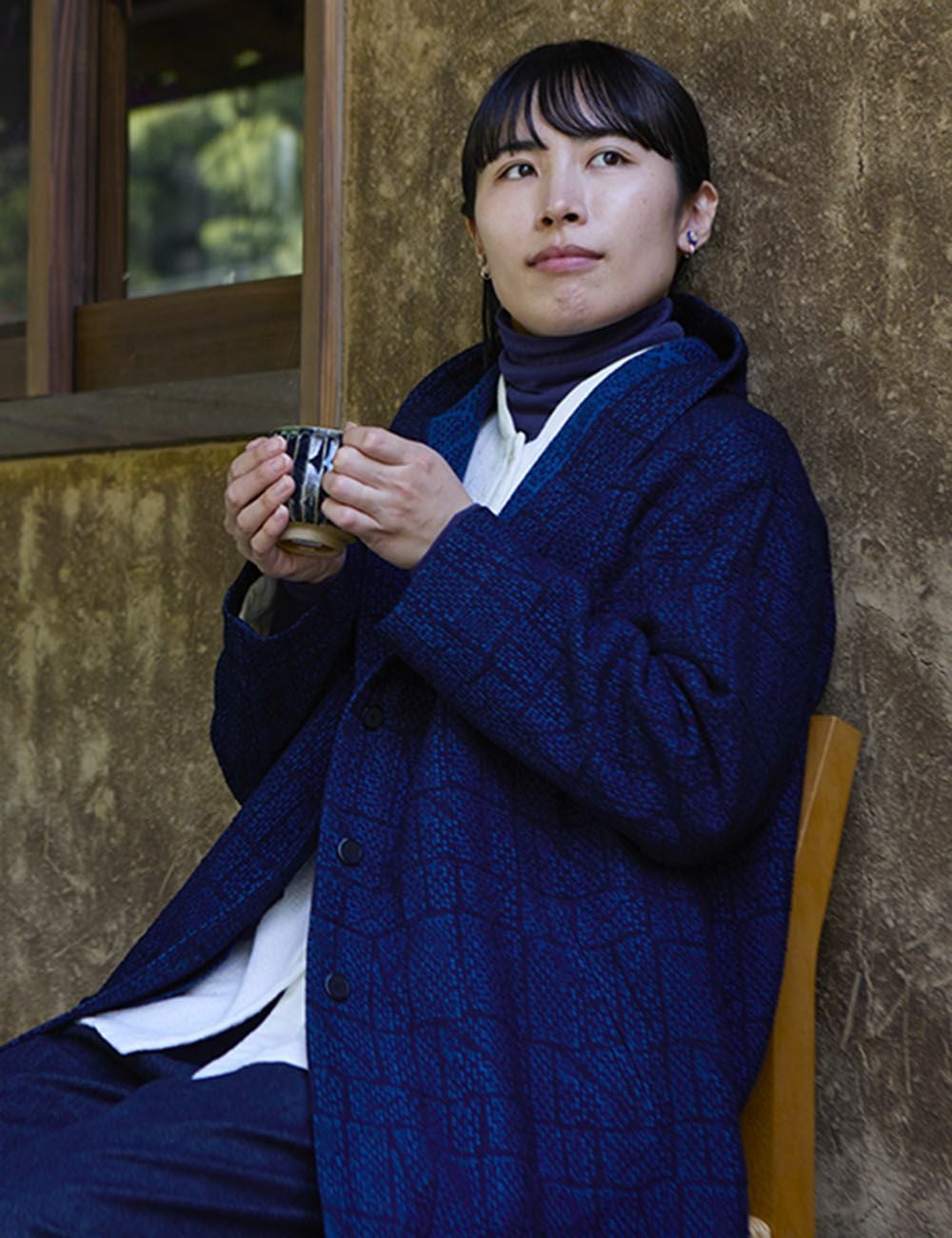 インディゴ刺子つぎはぎジャガードジャケット唐小豆（とうあずき