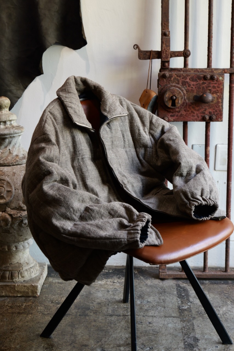 J-6. Doggy Bag Down Jacket. Karamushi Stripe(Walnut). Andrew