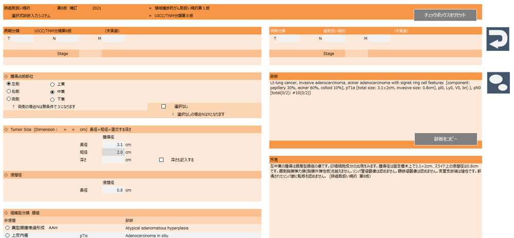 肺癌取扱い規約 - 病理診断を Excel を使ってやってみる