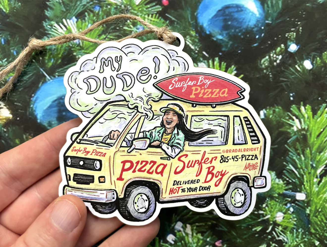 Surfer Boy Pizza Van” Ornament by Brad Albright - Hero Complex Gallery