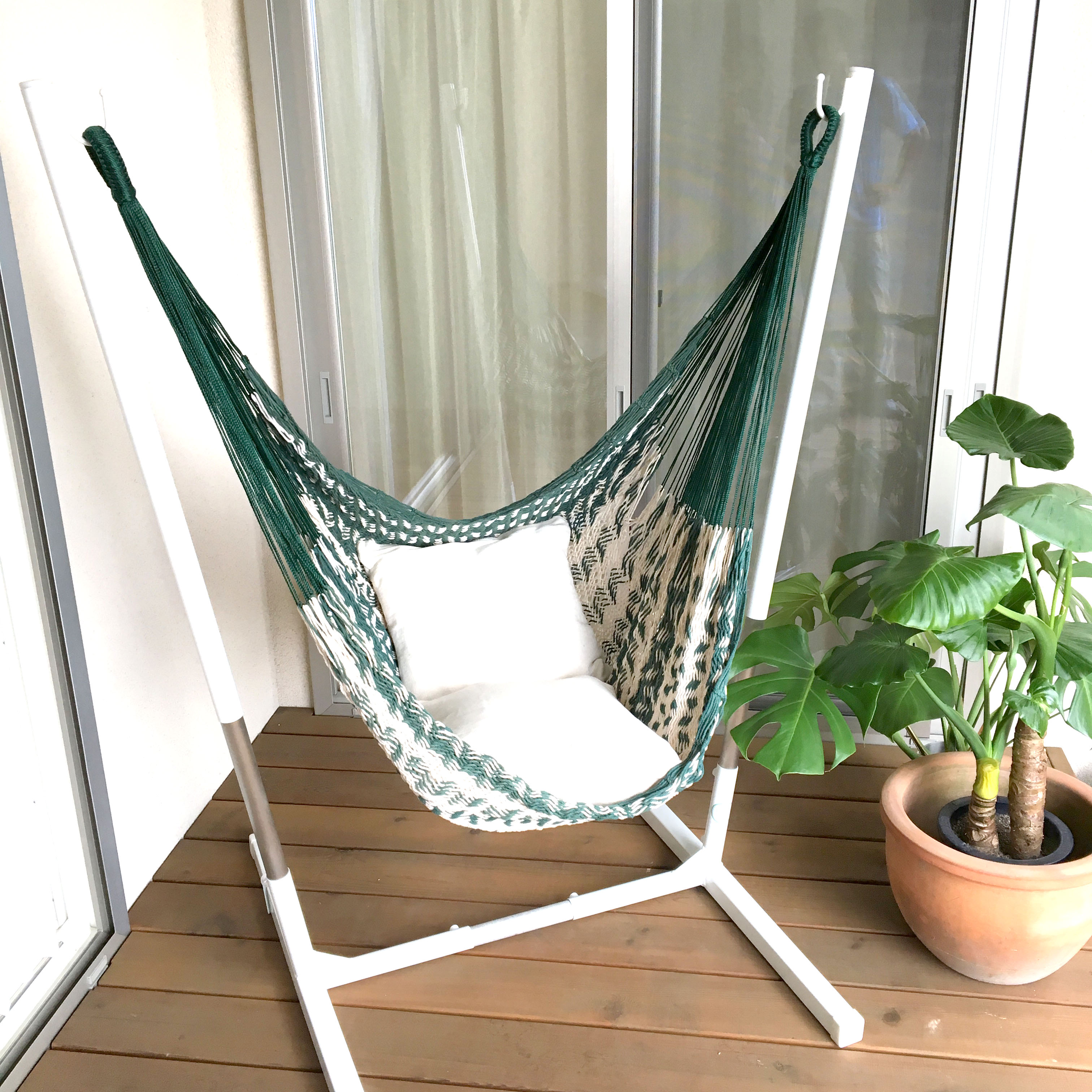 メキシカンチェアハンモック（ネット）ラージ 「グリーン＆ベージュ