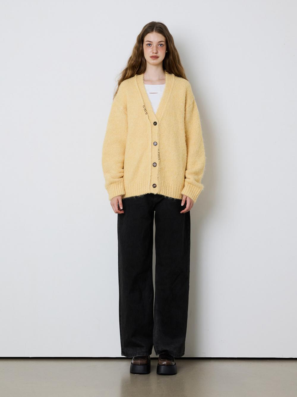 ミニステッチニットカーディガン - イエロー | MEENDERI | HANA(ハナ)