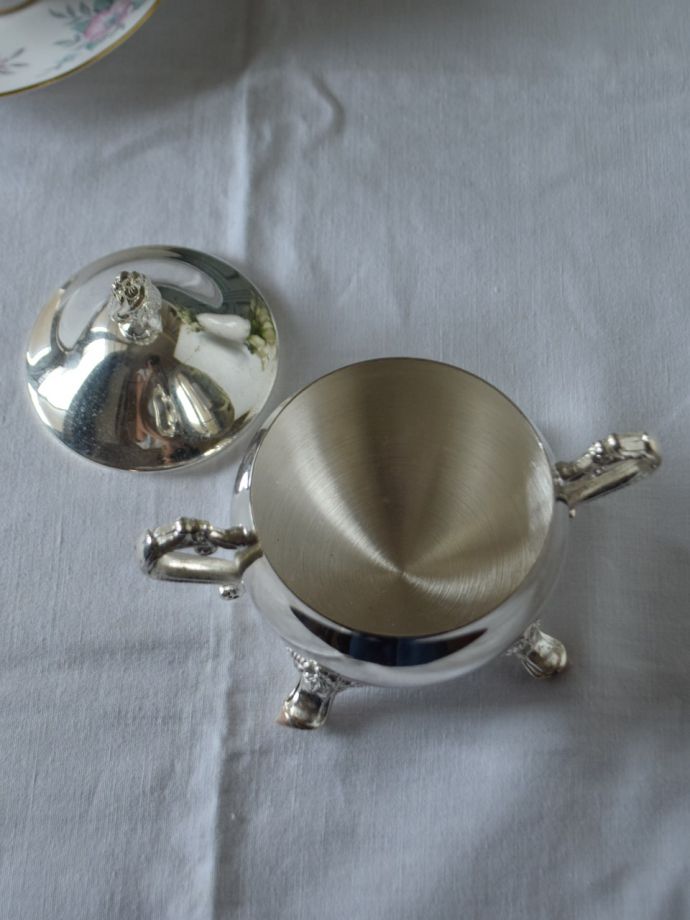 英国製シルバープレートのシュガーポット、アンティークシルバー