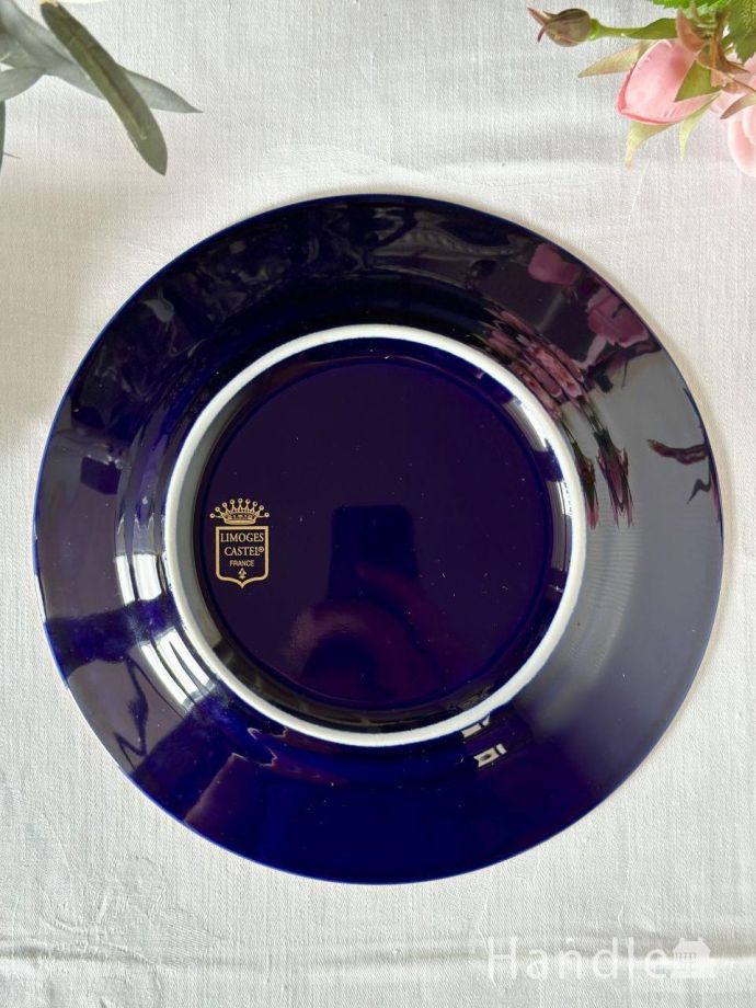 濃紺に金彩が美しいフランスリモージュのアンティークプレート(h-797-z