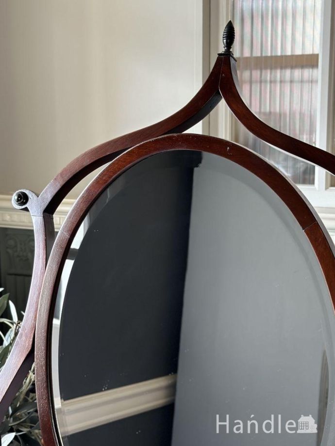 イギリスから届いた美しい置き鏡、マホガニー材のスタンドミラー(i-003