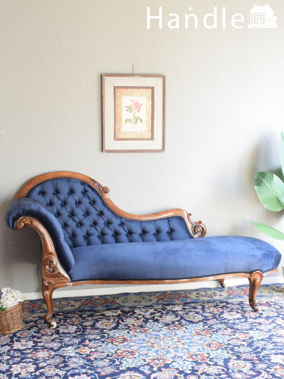 象嵌が美しいアンティークチェア、マホガニー材を使ったセティ（ソファ