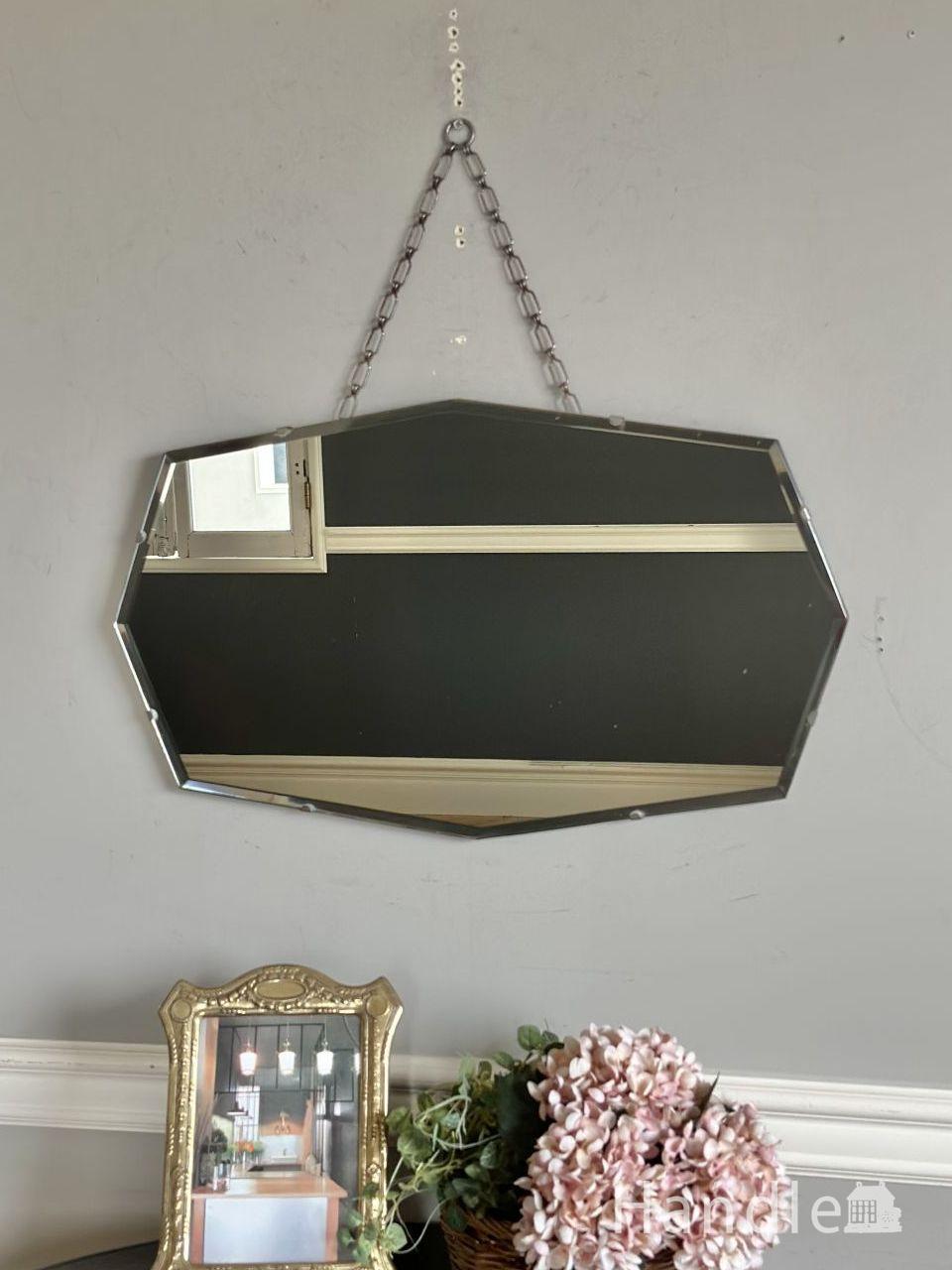 八角形のおしゃれなアンティーク壁掛け鏡、英国アンティークの