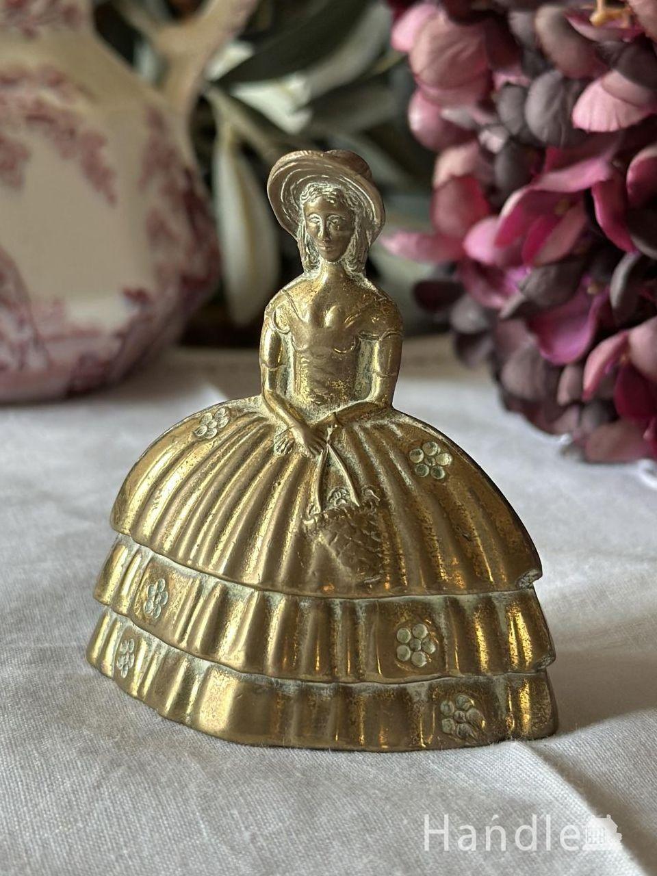 英国で見つけたアンティークの真鍮雑貨、天使×ハープの真鍮ベル(m-6388
