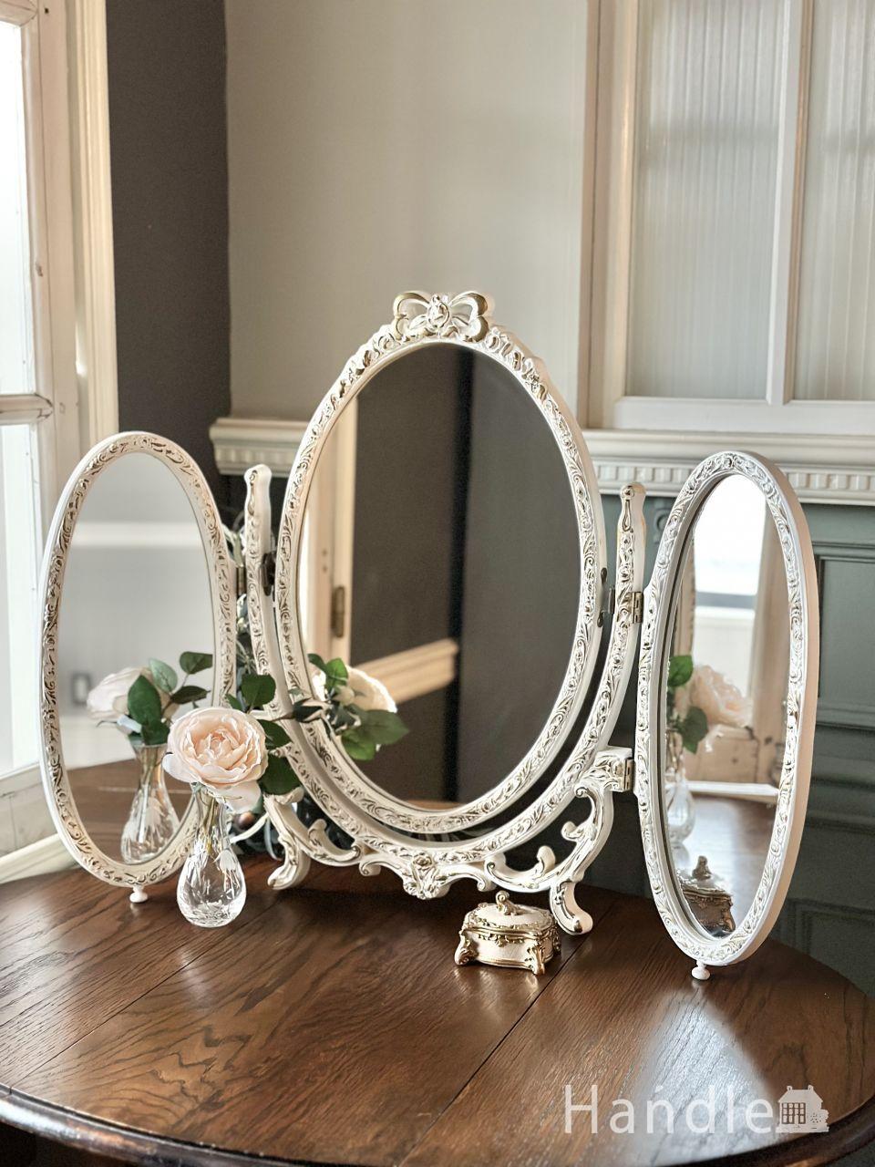 英国アンティークのおしゃれな壁掛け鏡、浮彫が美しいオーク材の