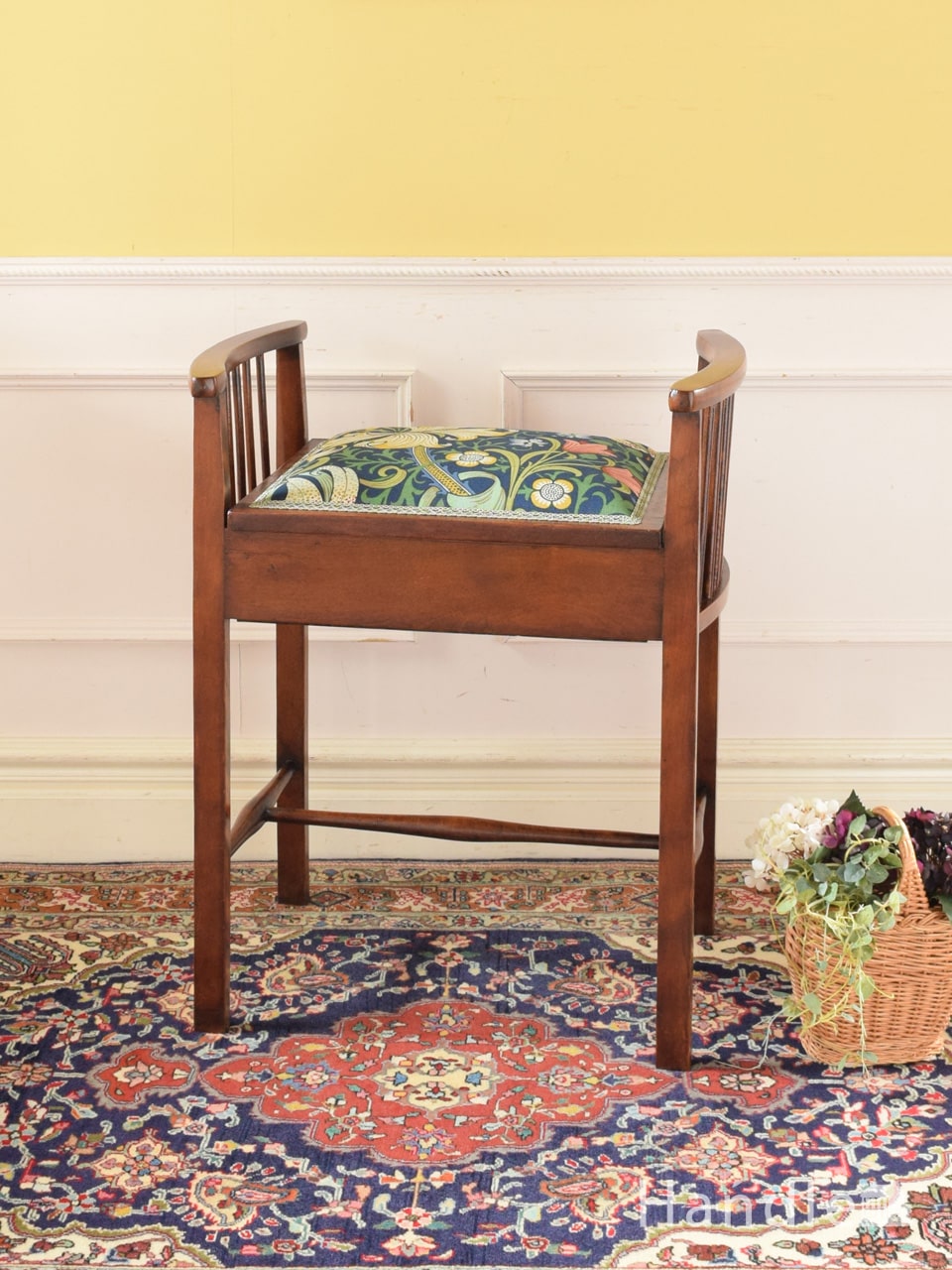 英国スタイルのアンティーク家具、木製のテレフォンベンチ（電話台）(j