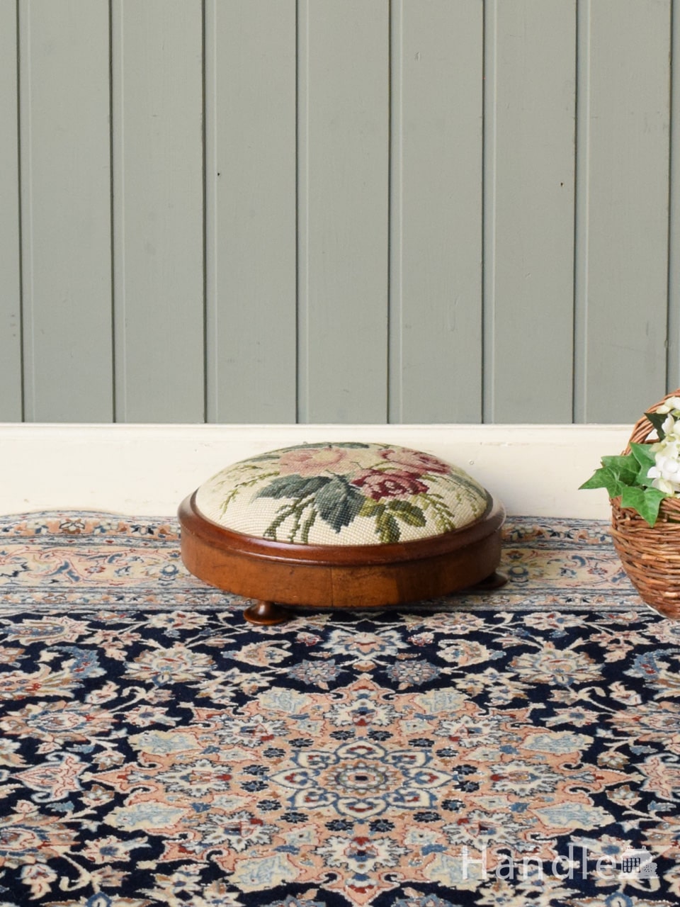 英国スタイルのアンティーク家具、木製のテレフォンベンチ（電話台）(j