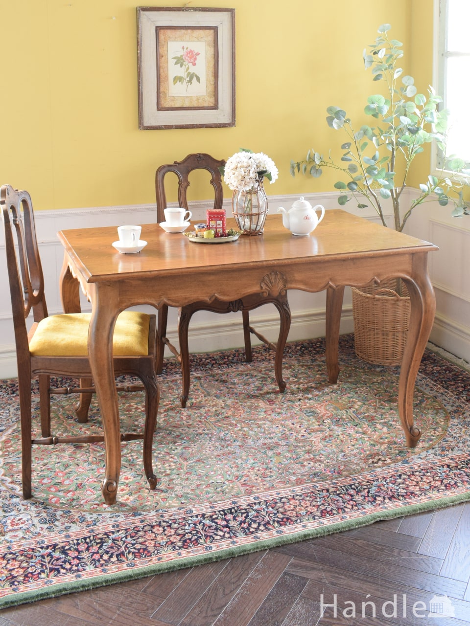 シンプルなアンティーク家具、6〜8人掛けのダイニングテーブル(h-001