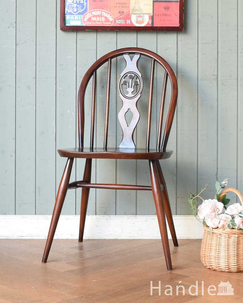 お花の彫が美しいバルボスレッグのアンティークオークチェア(q-503-c