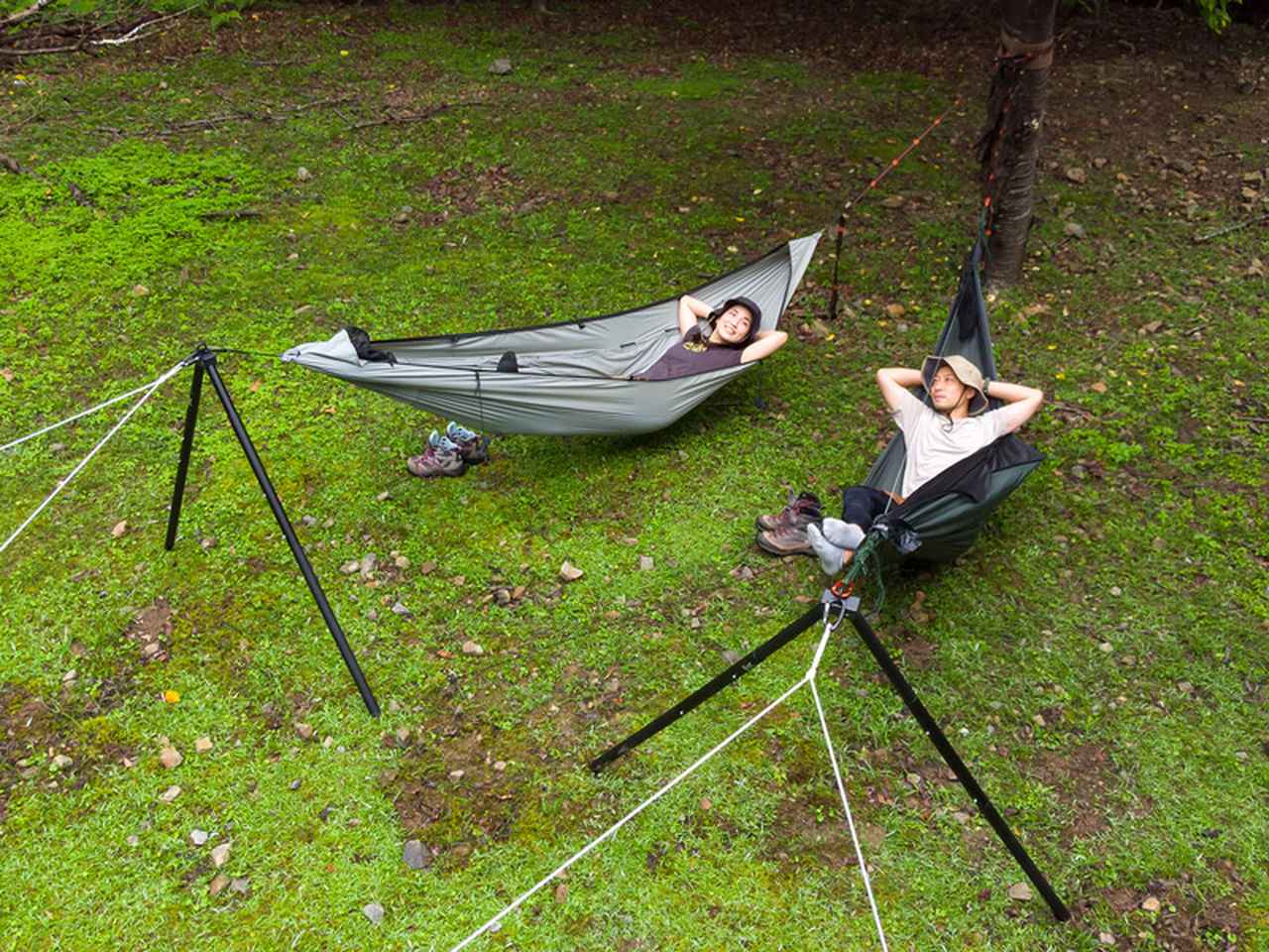 DOD 木がなくてもOKな2股ポール構造のハンモックスタンドが新登場