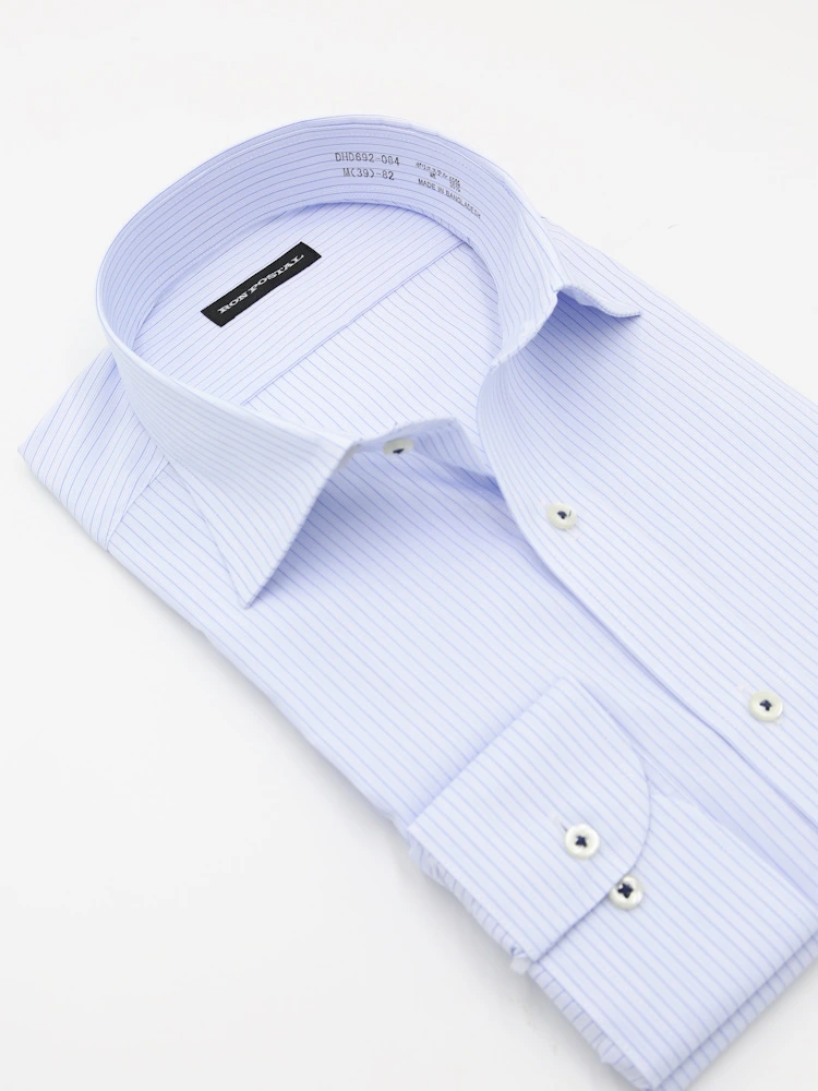 S．ブルー 【形態安定】長袖 ワイシャツ セミワイド イージーケア