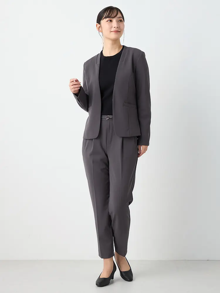 C．グレー 【即納】【パンツスーツ上下セット】ハイストレッチカラー