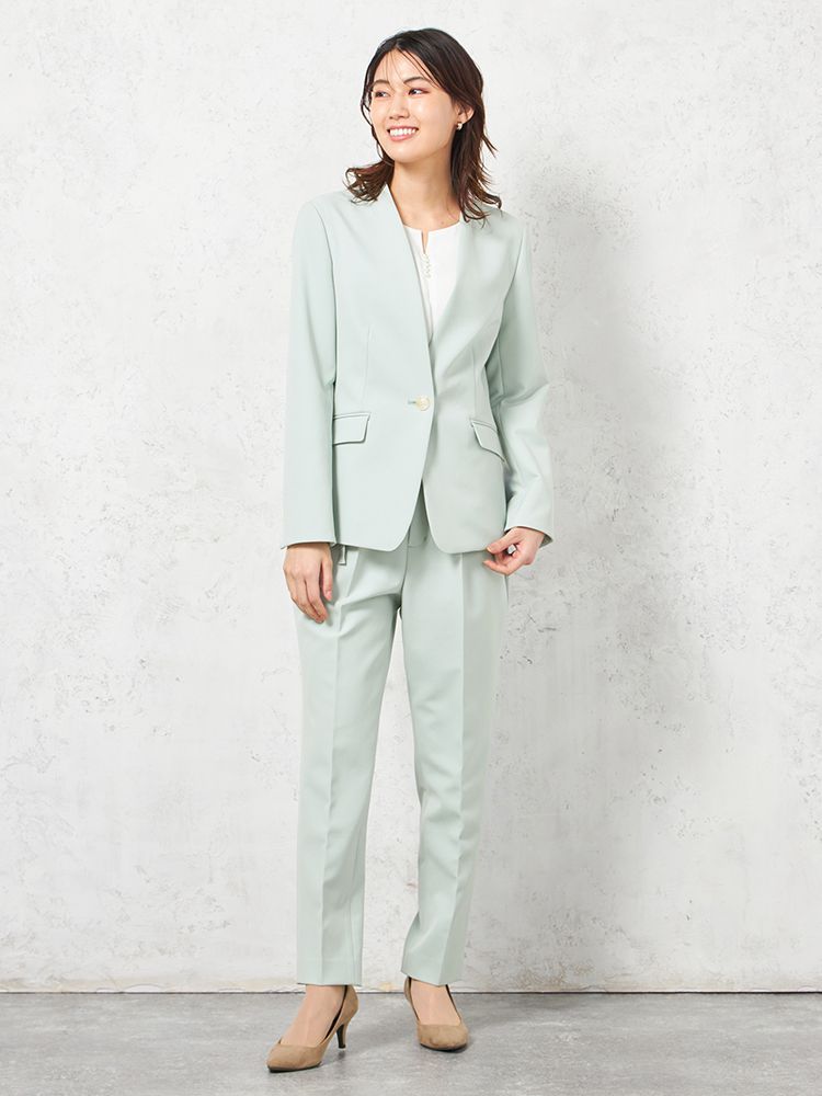 L．グリーン 【ウォッシャブル】ノーカラージャケット ストレッチ