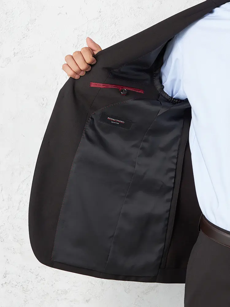 D．ブラウン 【nero】 上下ウォッシャブル スーツ 2つボタン 無地