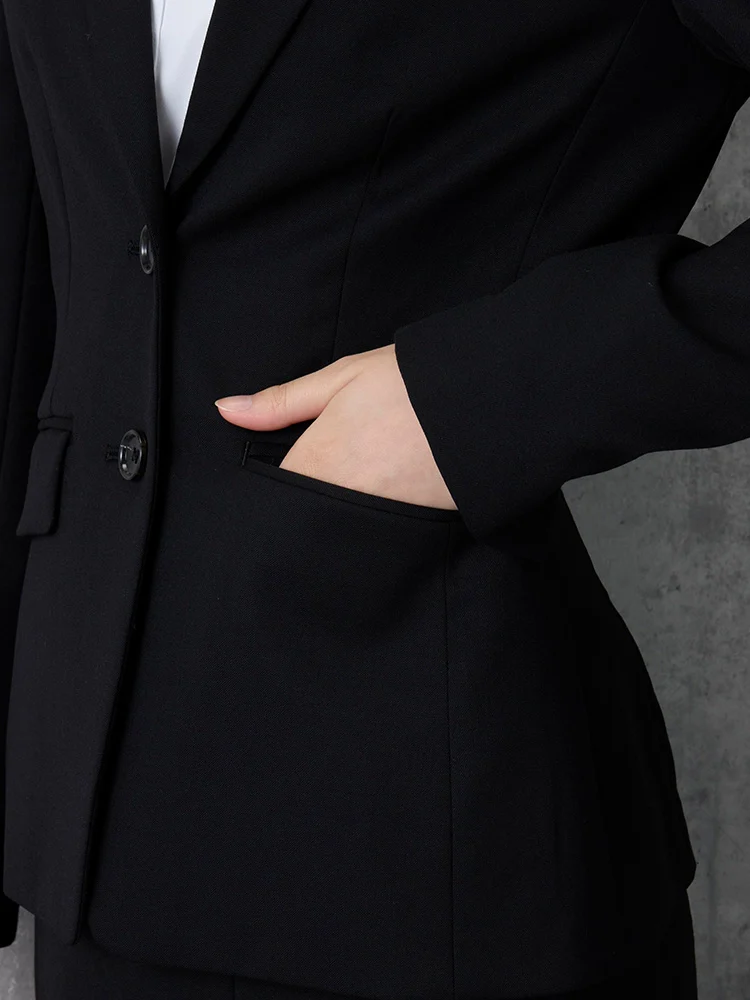 ウォッシャブル】ジャケット 2つボタン 黒無地 ビエラスティコ 無地