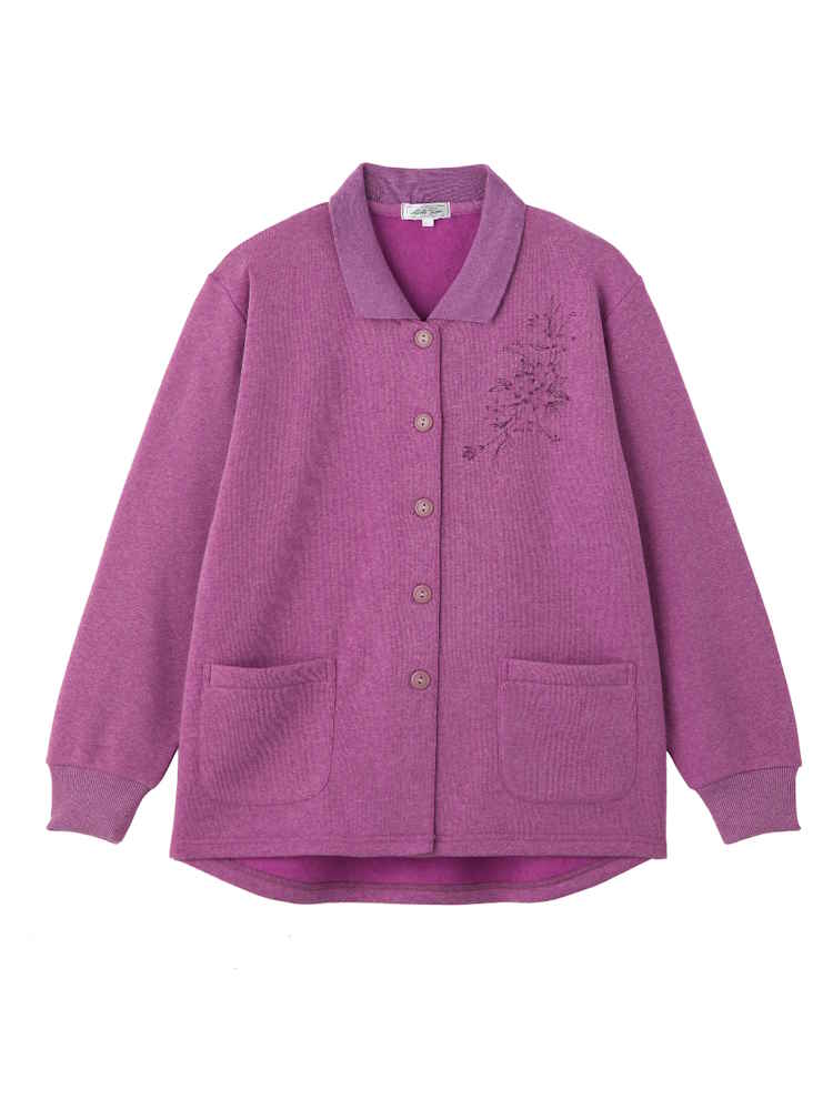 S．ピンク 【前開き】【あったか】裏起毛斜め釦ホールポロカーディ3