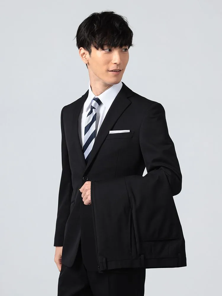 パンツウォッシャブル】スーツ 2つボタン ツーパンツ ブラック 無地