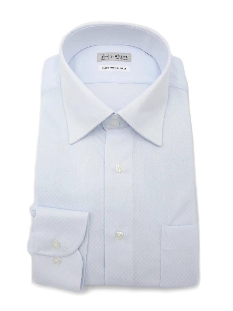 サックス 【完全ノーアイロン】長袖 アイシャツ セミワイドカラー