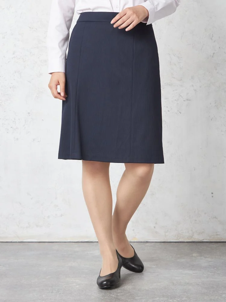 ウォッシャブル】セミフレア スカート ニット ストレッチ ネイビー