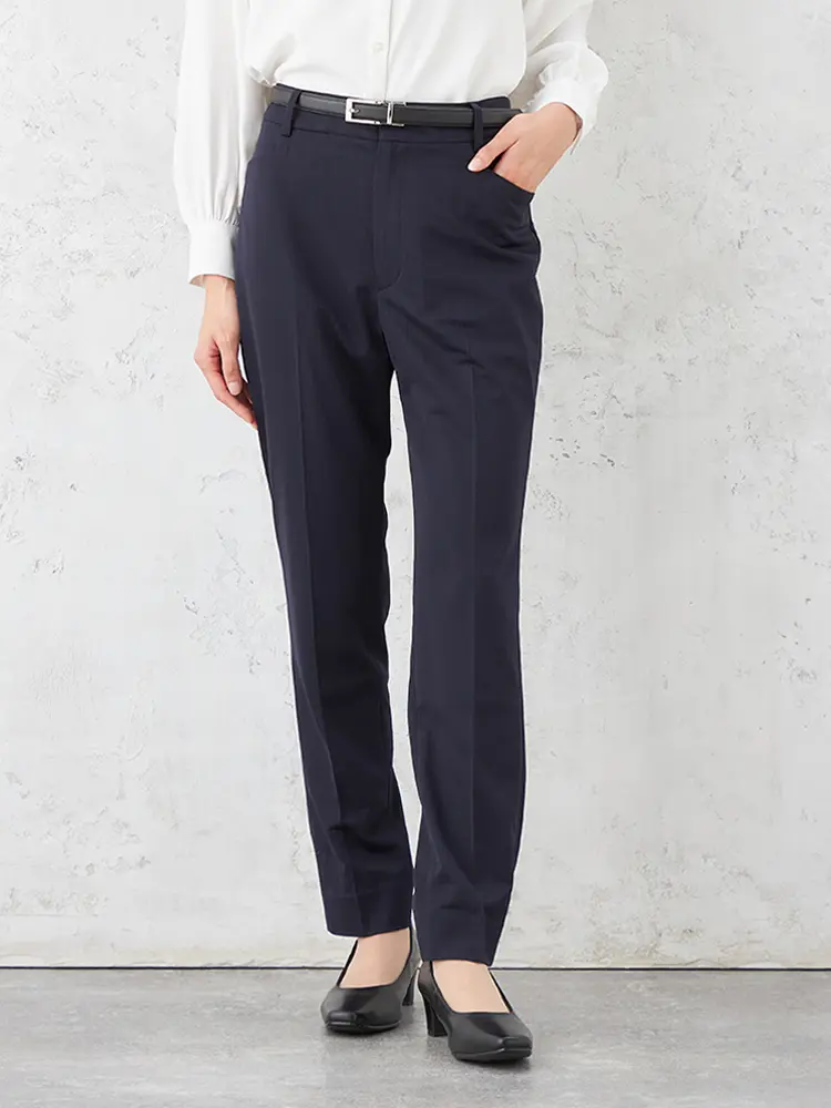 ViVi】 ネイビーニットウォッシャブルテーパードパンツ フルレン