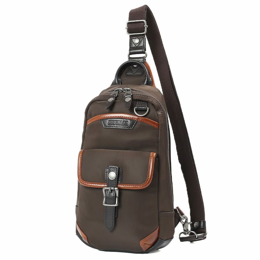 公式】 DOUBLES ナイロンレザーボディバッグ 高密度ナイロンツイル