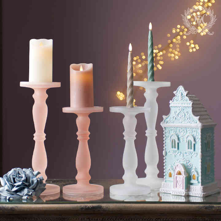 フロストガラスキャンドルホルダー/ピンク大小2個セット｜クリスマス