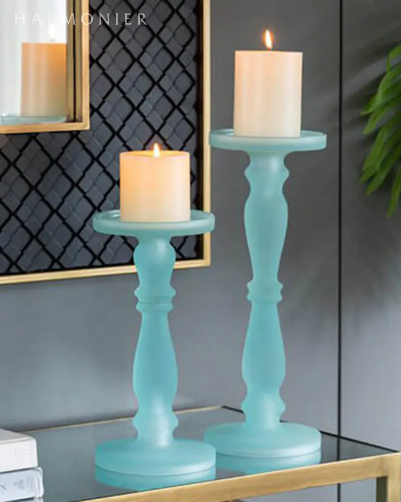 フロストガラスキャンドルホルダー/ブルー大小2個セット｜クリスマス