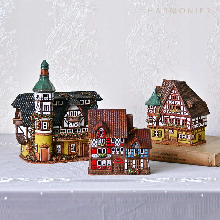 リトアニア製キャンドルハウス/木骨造りの家 イエロー Sサイズ