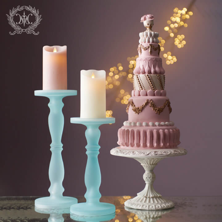 フロストガラスキャンドルホルダー/ブルー大小2個セット｜クリスマス