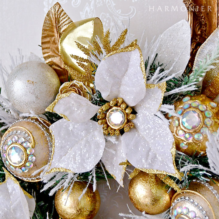 ホワイトポインセチアリース45cm｜クリスマス雑貨の通販 ハルモニア