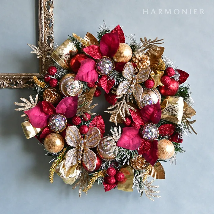 ゴールドレッドポインセチアリース40cm｜クリスマス雑貨の通販