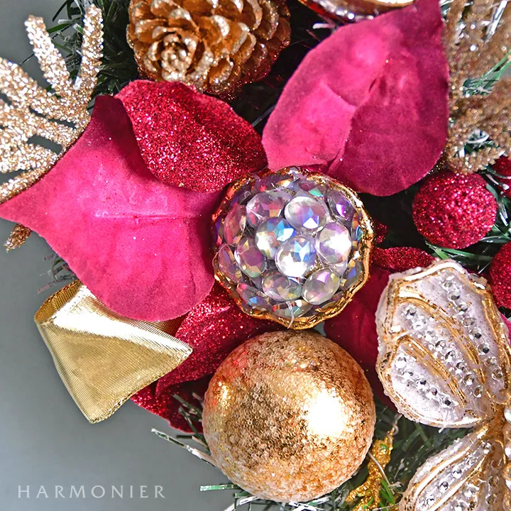 ゴールドレッドポインセチアリース40cm｜クリスマス雑貨の通販