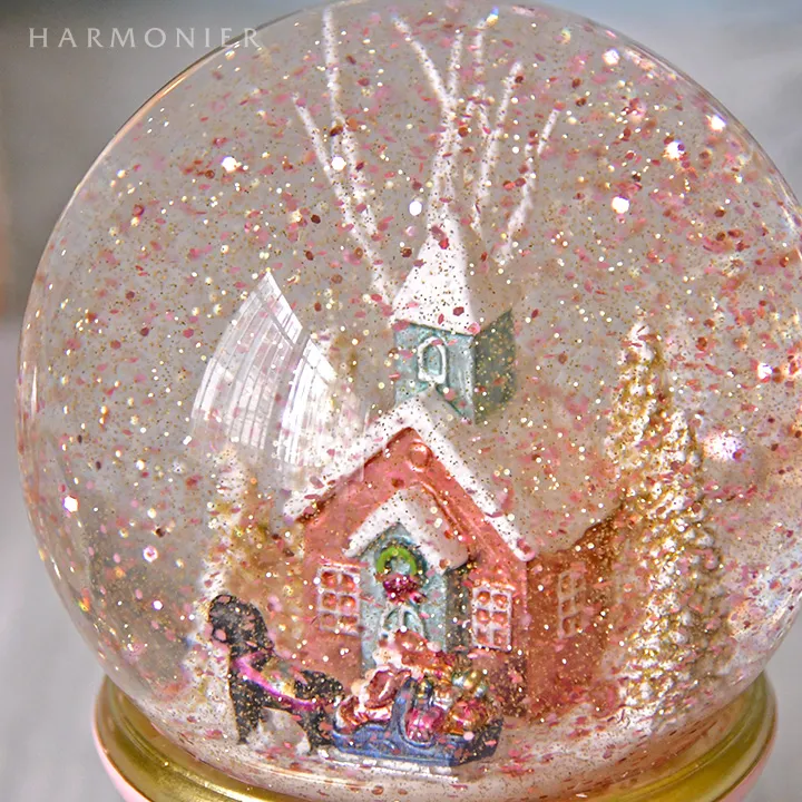 スノードームオルゴール/スノーヴィレッジピンク｜クリスマス雑貨の
