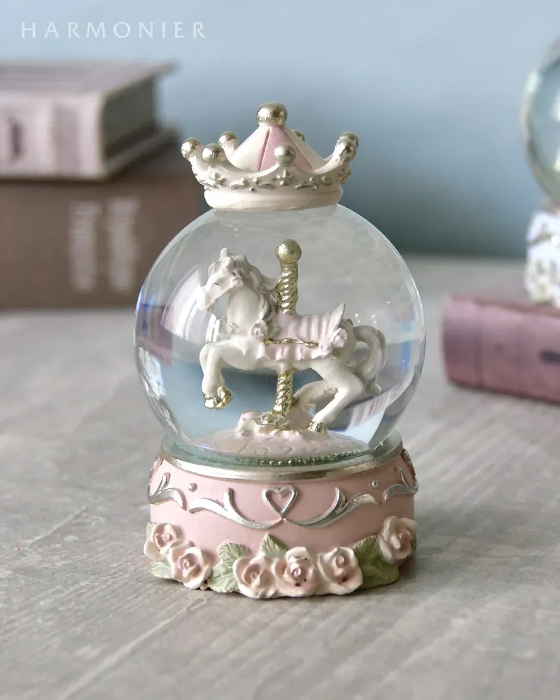 ミニカルーセルスノードーム（ピンク/ブルー）｜クリスマス雑貨の通販