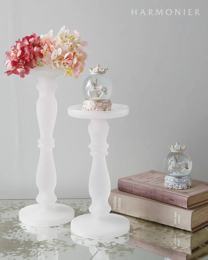 フロストガラスキャンドルホルダー/ホワイト大小2個セット｜クリスマス