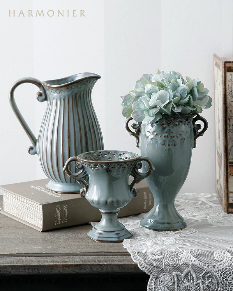 フルールフラワーベースハンドル/ブルーグレー｜輸入雑貨の通販 | 輸入