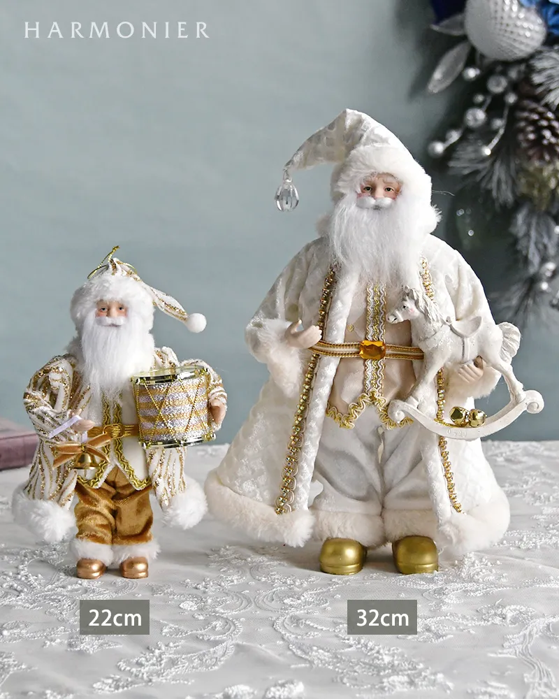 スモールサンタフィギュア/ホワイトロッキングホース｜クリスマス雑貨