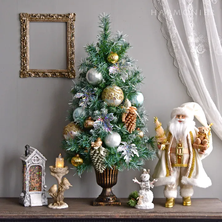 サンタクロースフィギュアホワイト/ツリー＆ベアー47cm｜クリスマス