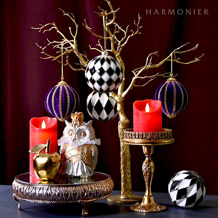 モノトーンハーレクイングラスボールオーナメント（チェック/ダイヤ