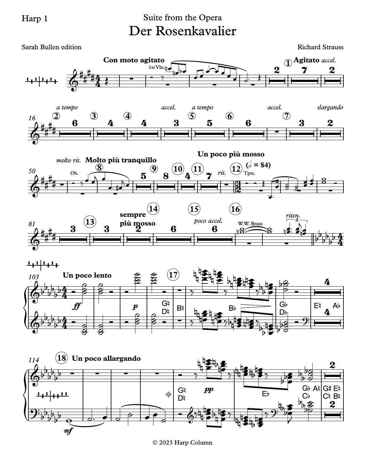 Der Rosenkavalier Suite–Orchestral Parts – Harp Column Music