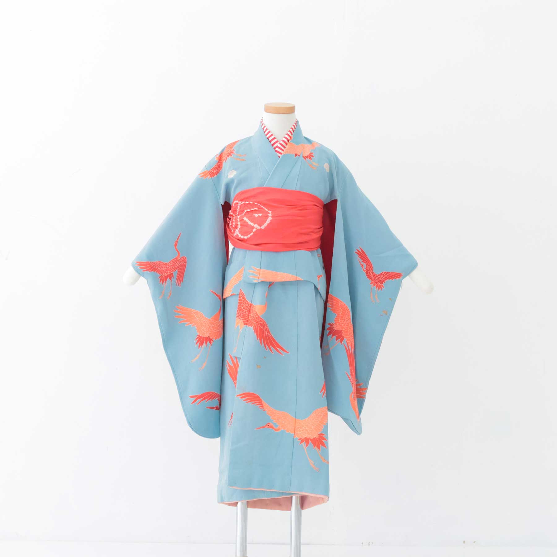 七五三】アンティーク着物 3歳（水色・鶴）セット｜heartmelt