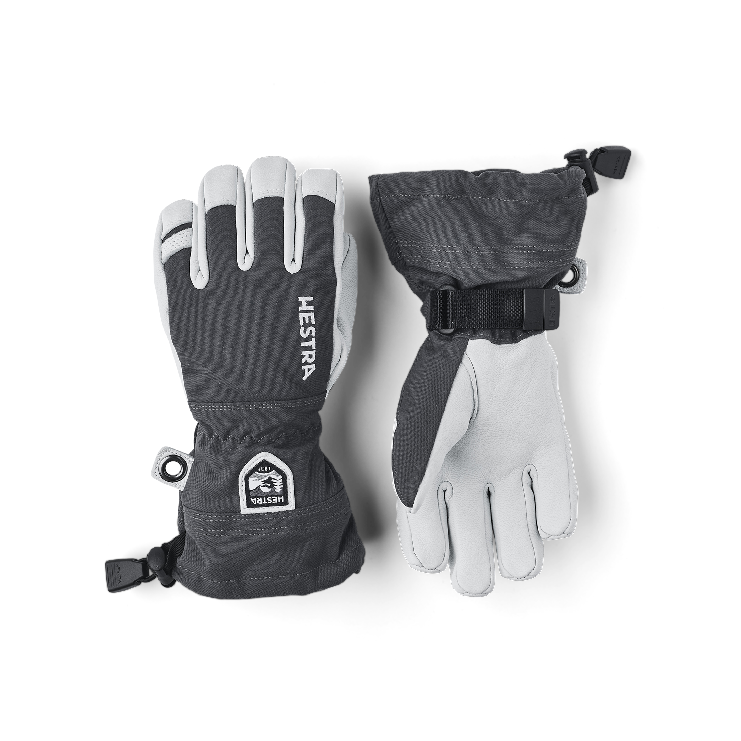 Army Leather Heli Ski Jr. - Grey | Hestra Gloves