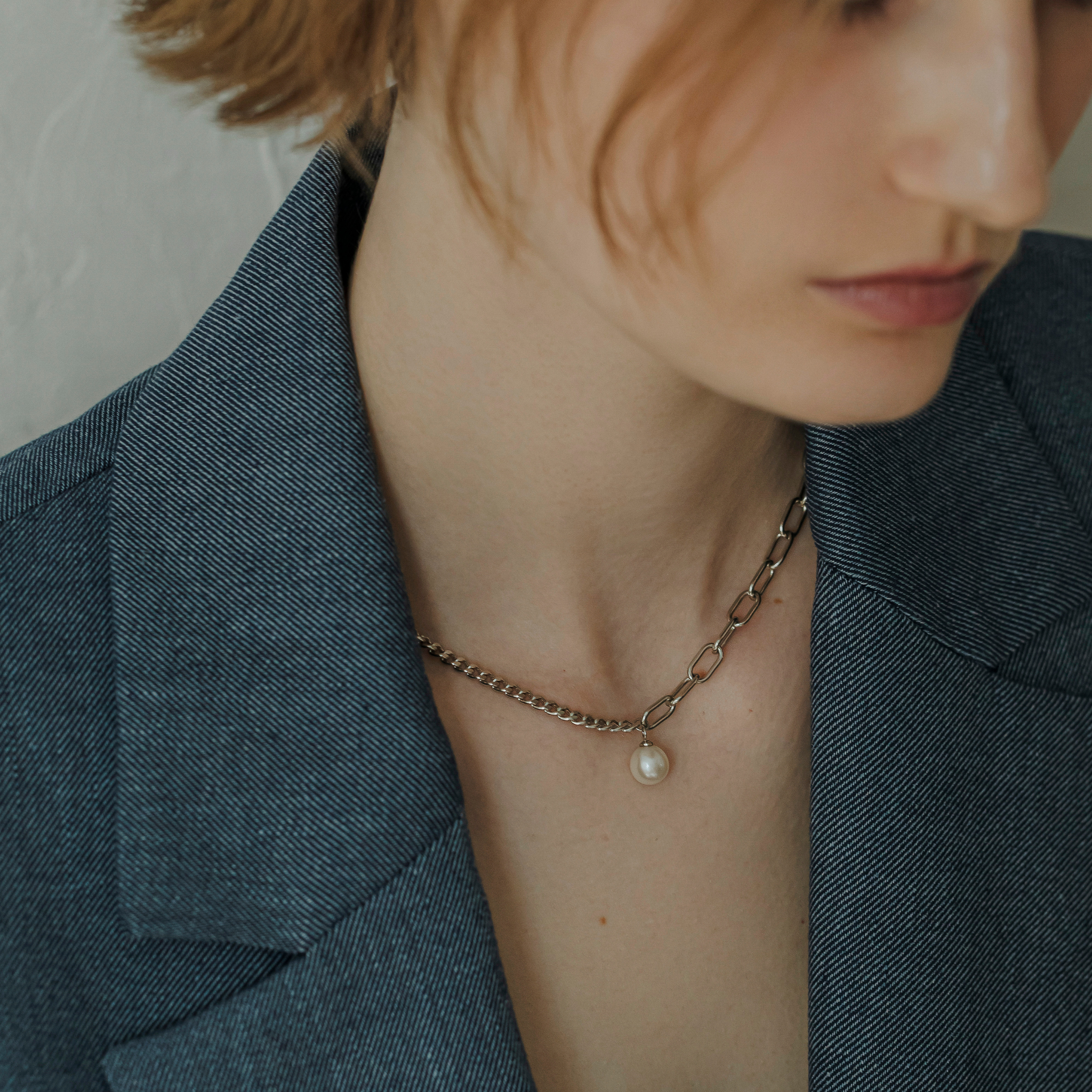 link】アシンメトリーチェーンチョーカーネックレス silver – h