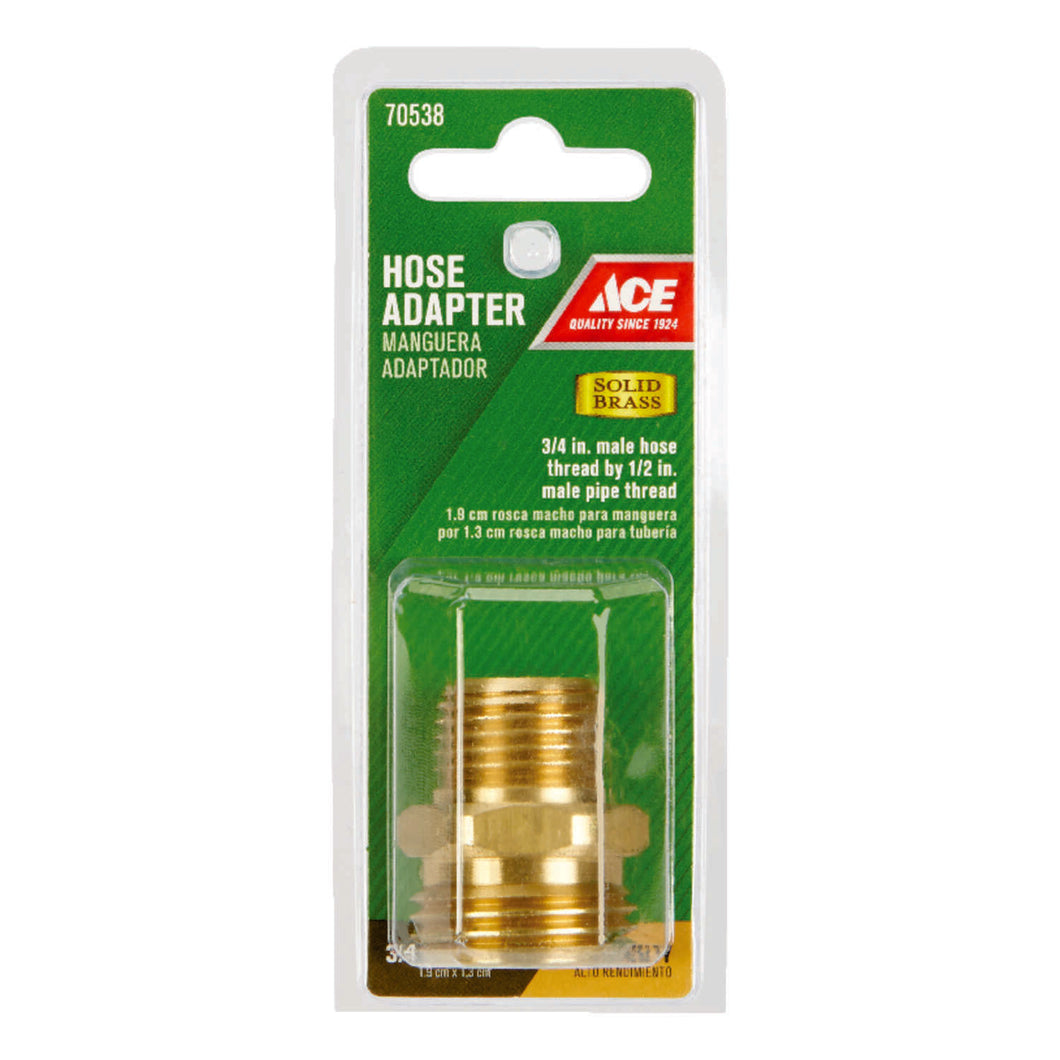 Ace 3/4 in. MHT x 1/2 in. MPT in. Brass Threaded Double Male Hose