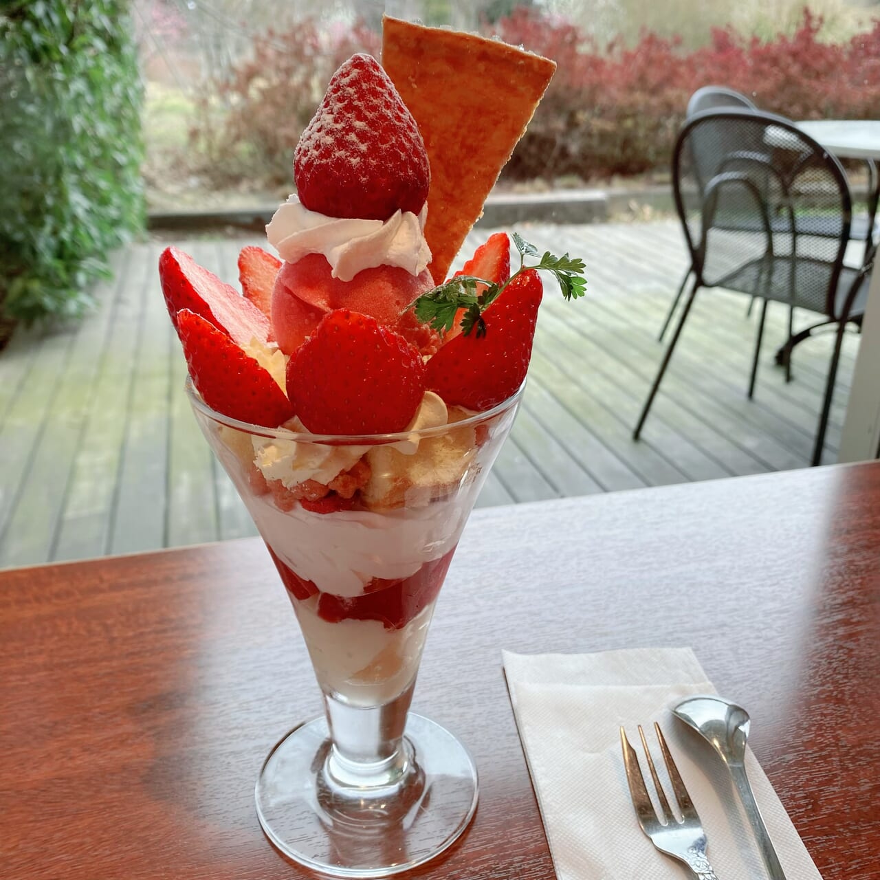 平塚市】花菜ガーデンのキッチンHanaの苺パフェと苺プレートがかわいい